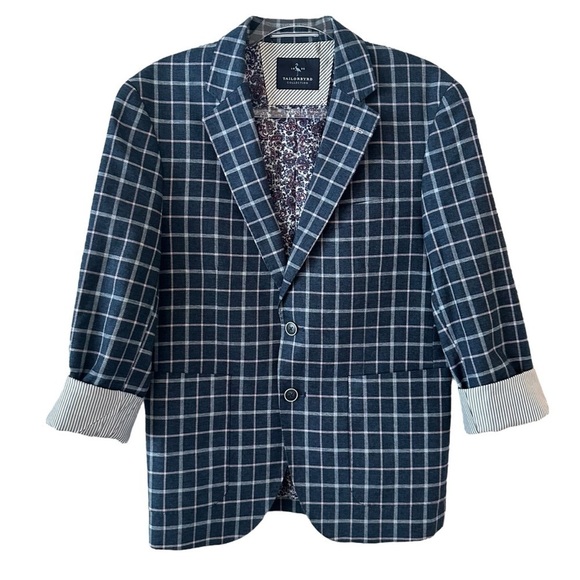 Tailorbyrd windowpane plaid sport coat blazer jacket blue small in EUC - Picture 3 of 16